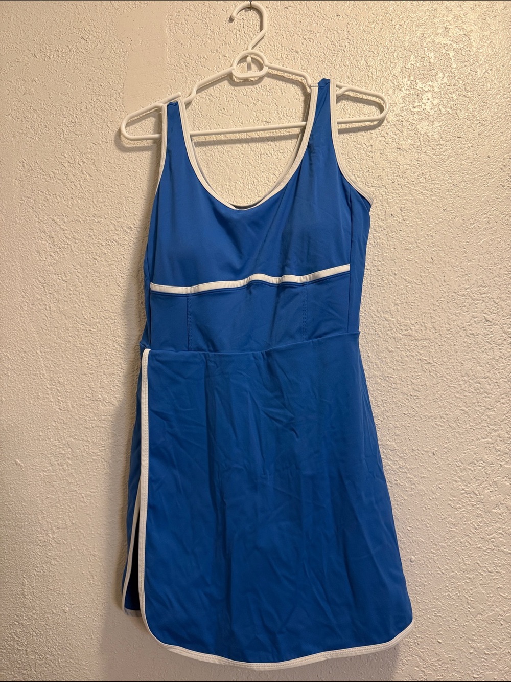 Blue Athletic Tennis Dress with White Piping